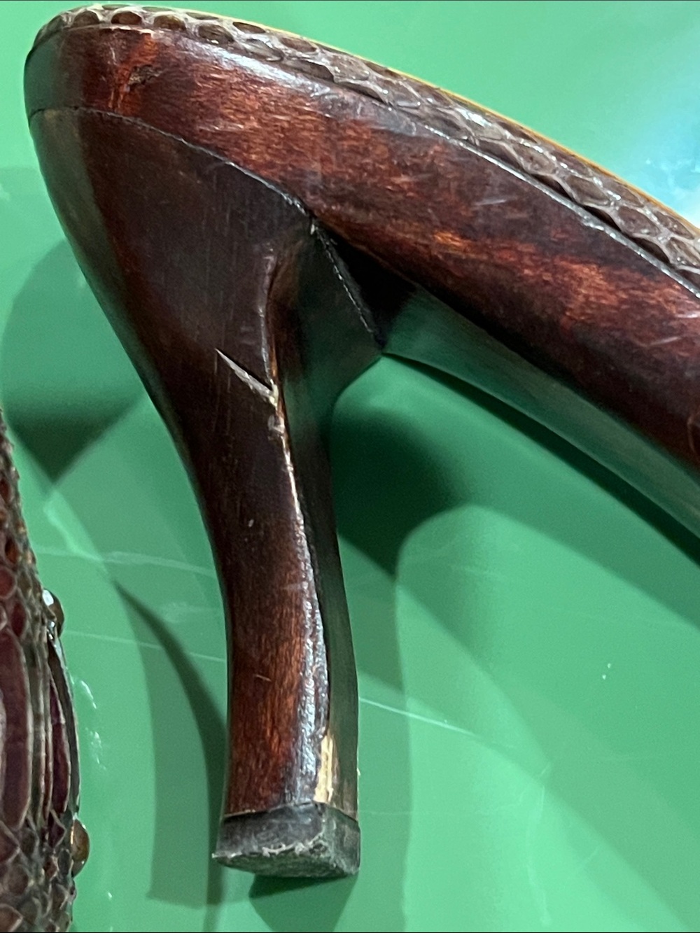 Vintage Brown Embossed Slide Heels with Decorative Buckle 8 - Picture 3 of 5